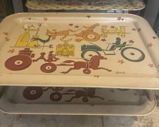 vintage bed trays up close