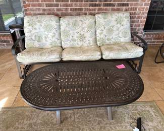 Patio set with sofa and 4 Rocker swivel chairs with 2 end tables and coffee table