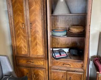 Pair of Vintage pecan 1970's cabinets