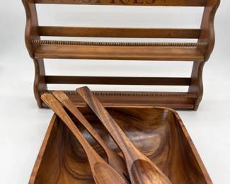 78 WoodSpiceRackandServingBowlwithUtensils