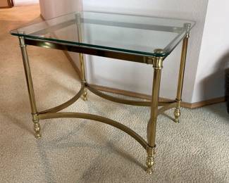 43 ElegantBrasswithGlassTopRectangularBrassEndTable