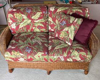 41 NaturalWickerCouchwithTropicalThemedRemovableCushions