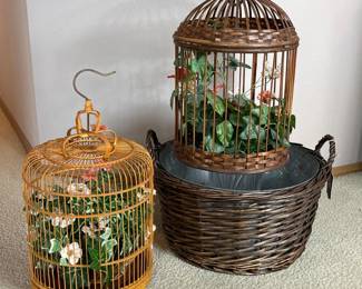 57 DecorativeWickerBirdCagesandWilliamsSonomaBasketwithBucket