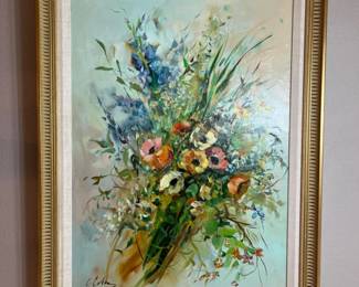 56 ProfessionallyFramedFloralPaintingonCanvasSignedbyArtist