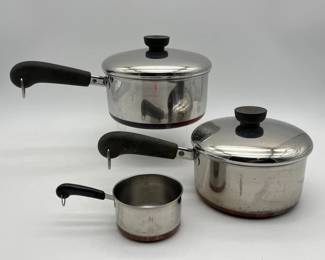 3 CopperBottomRevereWare15qtand2qtPansand1CupMeasuringPan