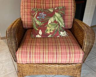 97 NaturalWickerChairwithPlaidRemovableCushions