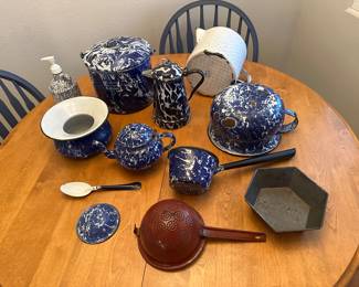 Antique enamel spatter wear includes Teapot, coffee, pot, thunder mug Etc.