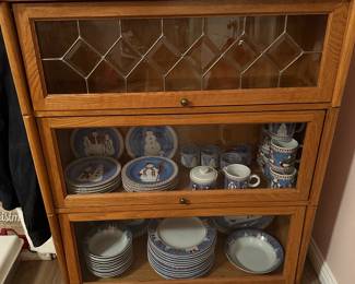 Reproduction lawyers stacking bookcase with leaded glass top drawer shown closed