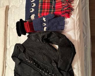 Victorian ladies black blouse, scarves, and gloves