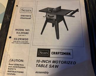 Owners manual for table saw