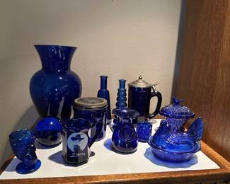 Just a few pieces of the cobalt blue glass collection some real stunners included