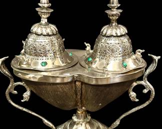Silver-plate Double Tea Caddy with Turquoise & Coconut from the Middle East
