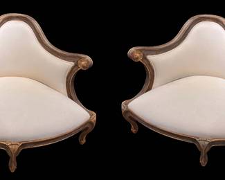 Pair of Gilt Wood Frame Italian Salon Chairs