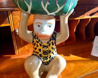 Vintage, Chinoiserie, Monkey, Lotus bowl