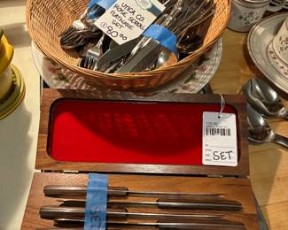 Walnut Knife Set, Utica Co Rose Scroll Flatware Set 