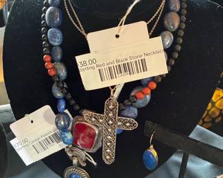 Sterling Red and Black Stone Necklace