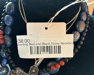 Sterling Red and Black Stone Necklace