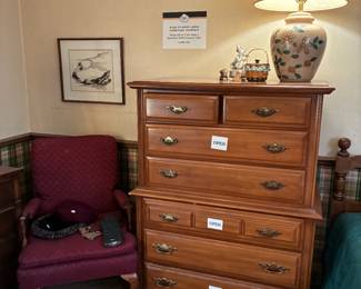 Tall Dresser, Antique Chair, Decorative Lamp