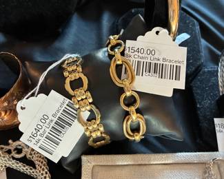 14k Bar Link Bracelet, 18k Chain Link Bracelet
