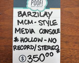 Barzilay MCM Style Media Console * Hollow - No Record/ Stereo