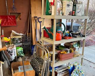 Wagon, Folding Chairs, Plastic Storage Shelf 