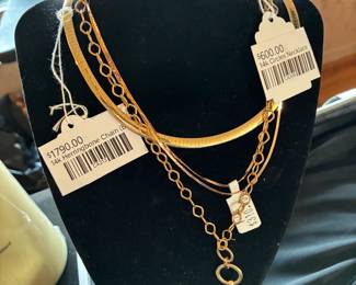 14k Herringbone Chain (B), 14k Circles Necklace