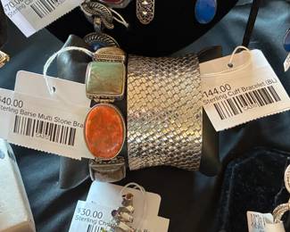 Sterling Cuff Bracelet (BL), Sterling Barse Multi Stone Bracelet