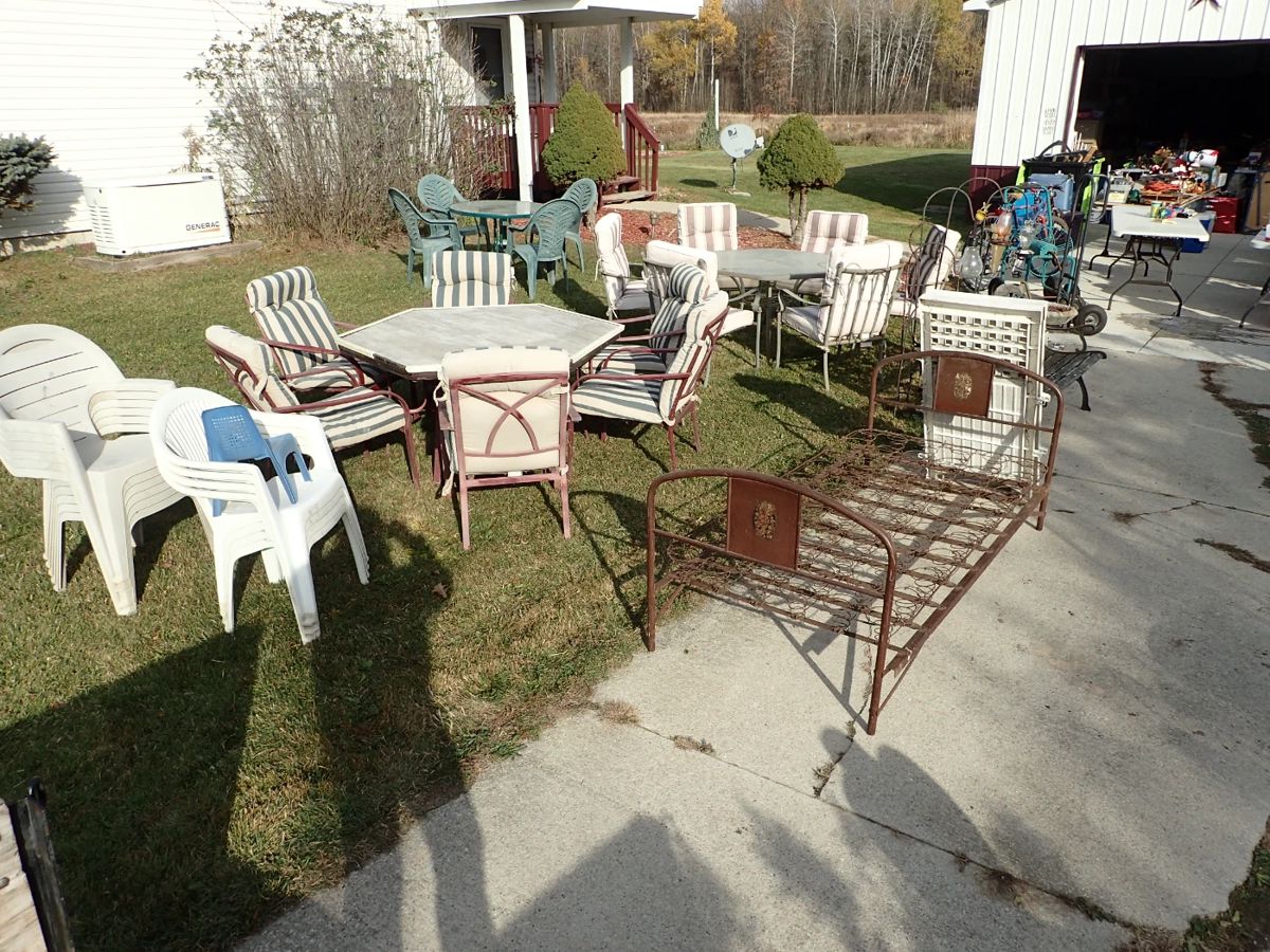 Patio Sets. Antique Folding Metal Bed.