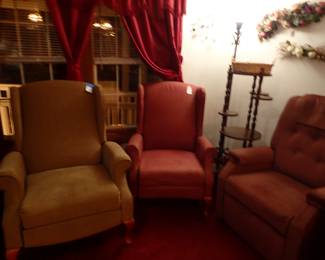 Lift Chairs. Plant Stand. Silk Floral Arrangements.