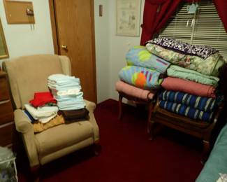 Bedding. Chairs. 