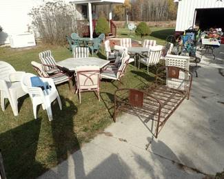 Patio Sets. Antique Folding Metal Bed.