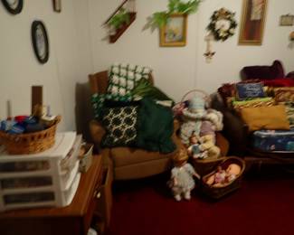 Dolls. Linens. Chairs. Pictures. 