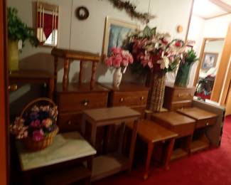 Dressers. Small Tables. Flower Arrangements.