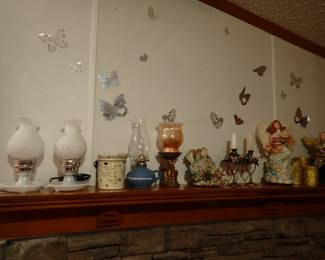 Milk Glass Hobnail Hurricane Lamps. Angels.