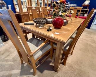 DINING ROOM ENSEMBLE...TABLE, CHAIRS, CHINA CABINET AND SERVER