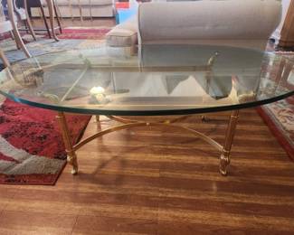 Oval Glass Top and Brass Coffee Table