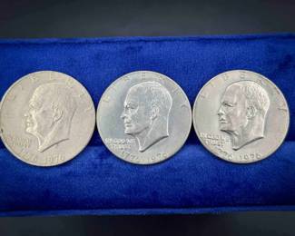 (3) 1776–1976 Eisenhower Bicentennial Dollars – Liberty Bell & Moon Reverse
