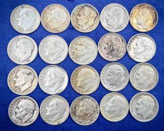 (18) 90% Silver Roosevelt Dimes – 1946–1964 Circulated Lot
