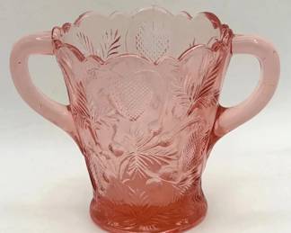 Vintage Fenton pink Depression glass vase Inverted Strawberry
