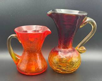 Vintage Amberina Crackle Glass