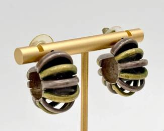Sterling Silver & Bronze Modernist Earrings | Marked 925 Mexico
