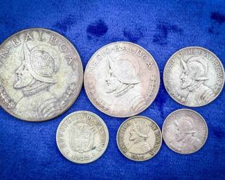 (6) Republic of Panama Silver Coins – 1930–1940 Balboa Denominations – 48.1g Combined Weight
