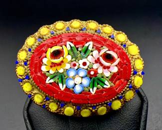 millefiori vintage Italian micro mosaic floral brooch
