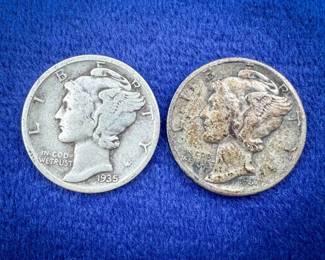 (2) Mercury Dimes – 1935-S & 1937 – 90% Silver U.S. Coins
