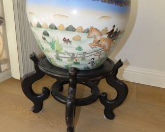 Decorated Koi bowl and stand.