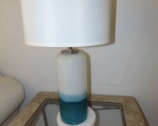 One of two matching glass tablelamps.