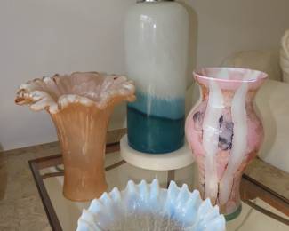 Fenton and Murano glass.