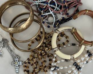 Bracelets, beads, and lovely cross on chain