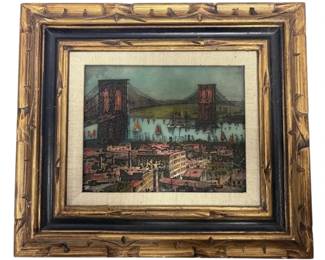 17inx15in 3D Brooklyn Bridge Painting, Signed 