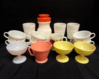 Pyrex Burgundy Rose Teacups More Milk Glass Dishes